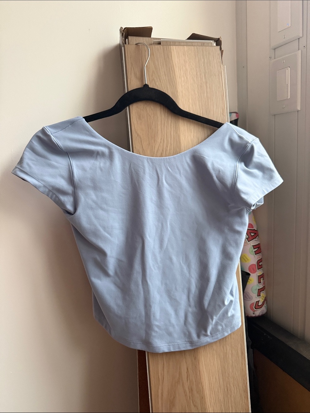Scoop Neck Light Blue Short Sleeve Top
